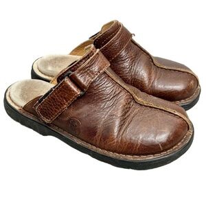 Vtg 90s Y2K sling back closed toe flat thick brown Italian made leather clogs 7